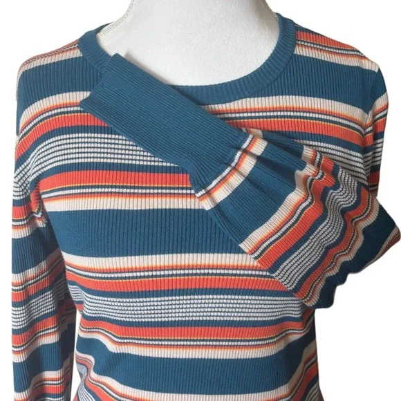 Falls Creek Teal and Orange Striped Sweater Size L - Picture 5 of 10